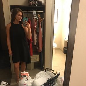 Black high low halter neck dress